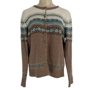 Tiara International Women’s Cardigan Sweater Size Small S Tan Cream Turquoise